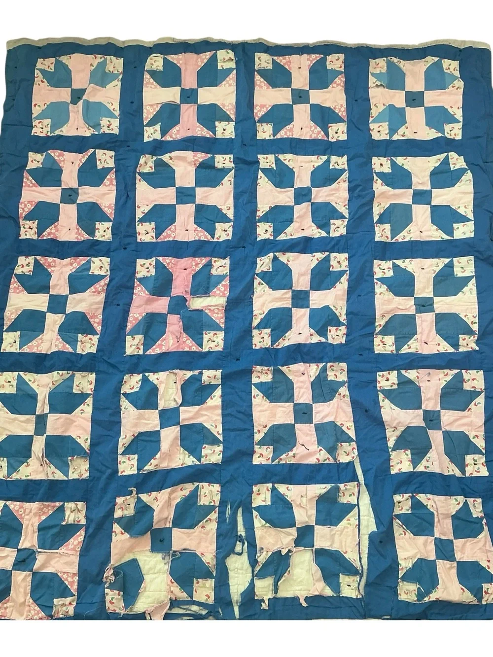 Vintage pinwheel cotton reversible quilt 60 x 70 USA made fair condition